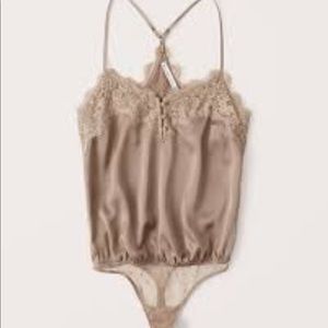 Tan satin bodysuit. New with tags Abercrombie and Fitch